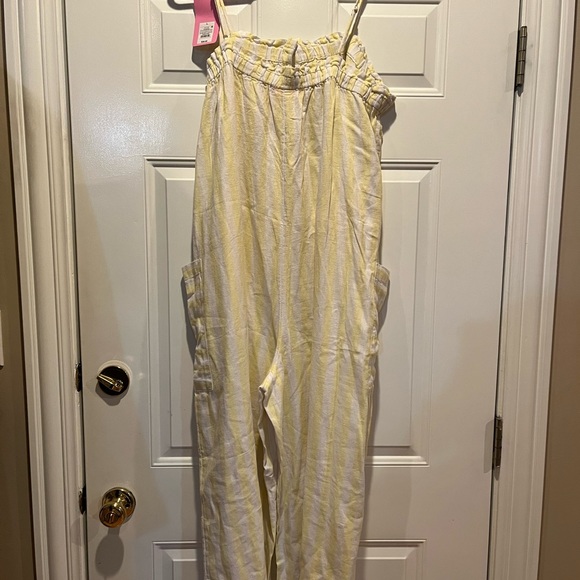 Stoney Clover Lane Linen Jumpsuit - Yellow & White - Size Large - Picture 3 of 10
